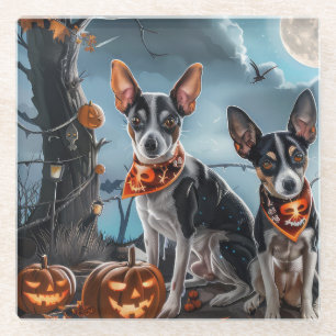 Rat Terrier Halloween Spooky Glass Coaster