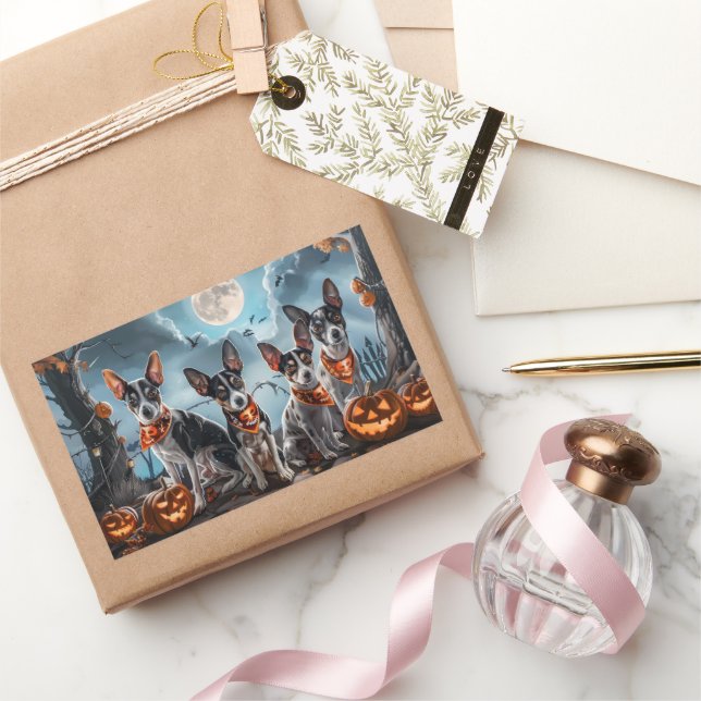 Rat Terrier Halloween Spooky  Rectangular Sticker (Gifting)