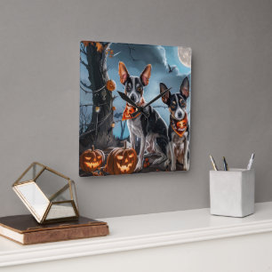 Rat Terrier Halloween Spooky Square Wall Clock