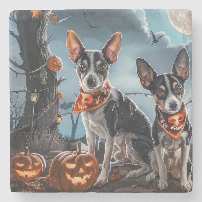 Rat Terrier Halloween Spooky  Stone Coaster (Front)