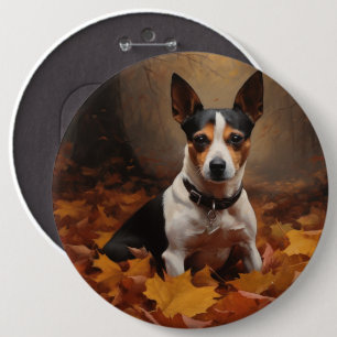 Rat Terrier in Autumn Leaves Fall Inspire  6 Cm Round Badge