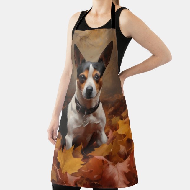 Rat Terrier in Autumn Leaves Fall Inspire  Apron (Insitu)