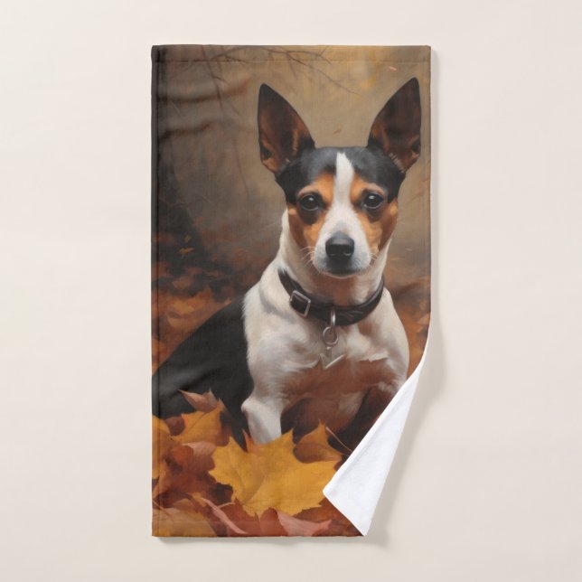 Rat Terrier in Autumn Leaves Fall Inspire  Bath Towel Set (Hand Towel)