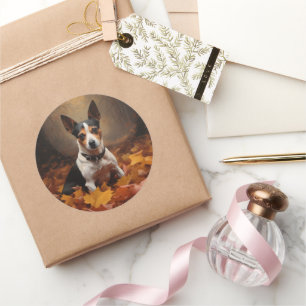 Rat Terrier in Autumn Leaves Fall Inspire  Classic Round Sticker