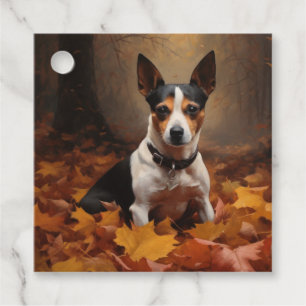 Rat Terrier in Autumn Leaves Fall Inspire  Favour Tags
