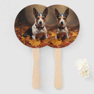 Rat Terrier in Autumn Leaves Fall Inspire  Hand Fan