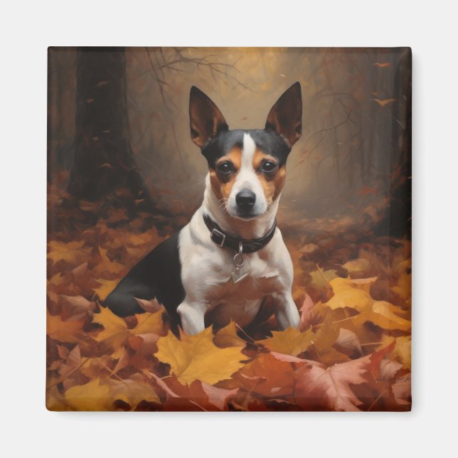 Rat Terrier in Autumn Leaves Fall Inspire  Magnet (Front)