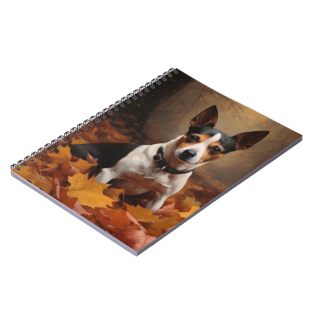 Rat Terrier in Autumn Leaves Fall Inspire  Notebook (Left Side)