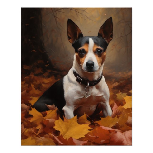 Rat Terrier in Autumn Leaves Fall Inspire  Poster (Front)