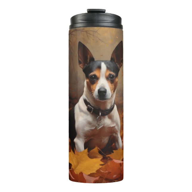 Rat Terrier in Autumn Leaves Fall Inspire  Thermal Tumbler (Front)
