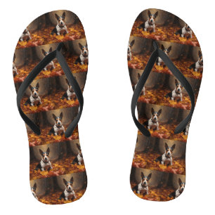 Rat Terrier in Autumn Leaves Fall Inspire  Thongs