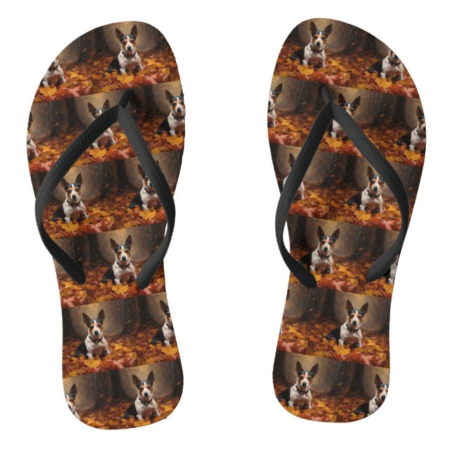 Rat Terrier in Autumn Leaves Fall Inspire  Thongs (Footbed)