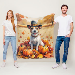Rat Terrier In Autumn Leaves Thanksgiving Art Fleece Blanket