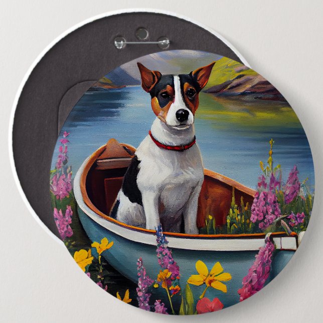 Rat Terrier on a Paddle: A Scenic Adventure 6 Cm Round Badge (Front & Back)