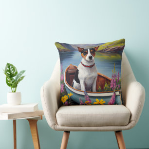 Rat Terrier on a Paddle: A Scenic Adventure Cushion
