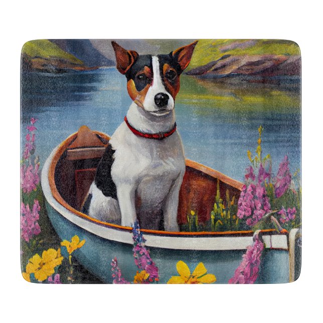 Rat Terrier on a Paddle: A Scenic Adventure Cutting Board (Front)