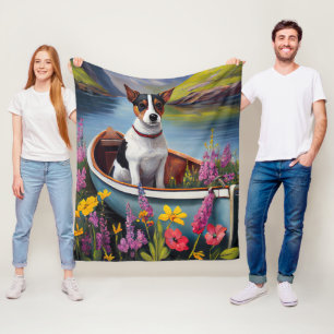 Rat Terrier on a Paddle: A Scenic Adventure Fleece Blanket