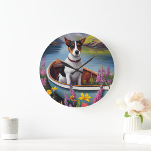 Rat Terrier on a Paddle: A Scenic Adventure Large Clock