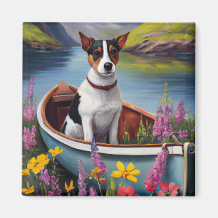 Rat Terrier on a Paddle: A Scenic Adventure Magnet