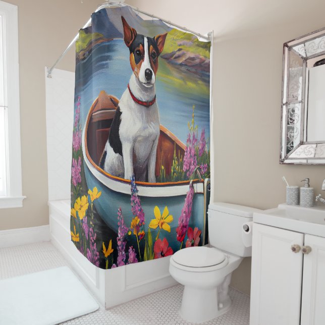 Rat Terrier on a Paddle: A Scenic Adventure Shower Curtain (In Situ)