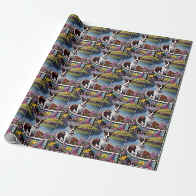 Rat Terrier on a Paddle: A Scenic Adventure Wrapping Paper (Unrolled)