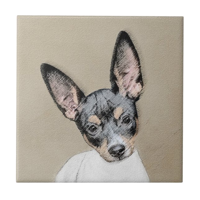 Rat Terrier Painting - Cute Original Dog Art Ceramic Tile (Front)