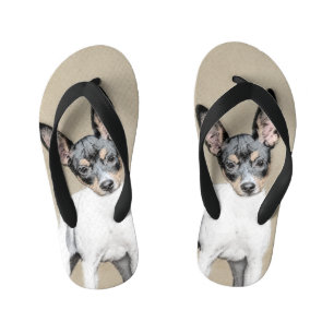 Rat Terrier Painting - Cute Original Dog Art Kid's Thongs