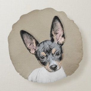 Rat Terrier Painting - Cute Original Dog Art Round Cushion