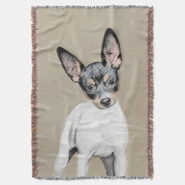 Rat Terrier Painting - Cute Original Dog Art Throw Blanket (Front Vertical)