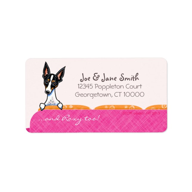 Rat Terrier Pink Couch Custom Pet Name Label (Front)