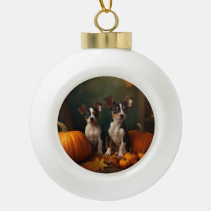 Rat Terrier Puppy Autumn Delight Pumpkin  Ceramic Ball Christmas Ornament