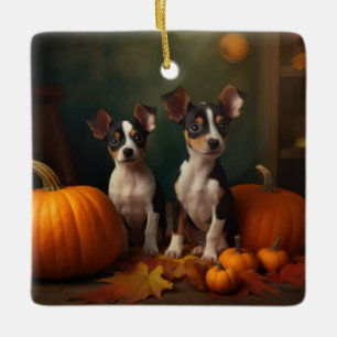 Rat Terrier Puppy Autumn Delight Pumpkin  Ceramic Ornament