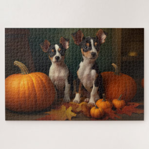 Rat Terrier Puppy Autumn Delight Pumpkin Jigsaw Puzzle