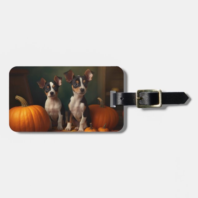 Rat Terrier Puppy Autumn Delight Pumpkin  Luggage Tag (Front Horizontal)