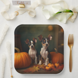 Rat Terrier Puppy Autumn Delight Pumpkin  Paper Plate