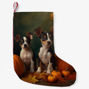 Rat Terrier Puppy Autumn Delight Pumpkin  Small Christmas Stocking
