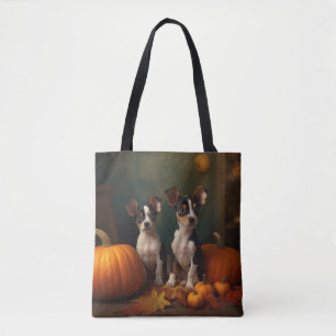 Rat Terrier Puppy Autumn Delight Pumpkin Tote Bag