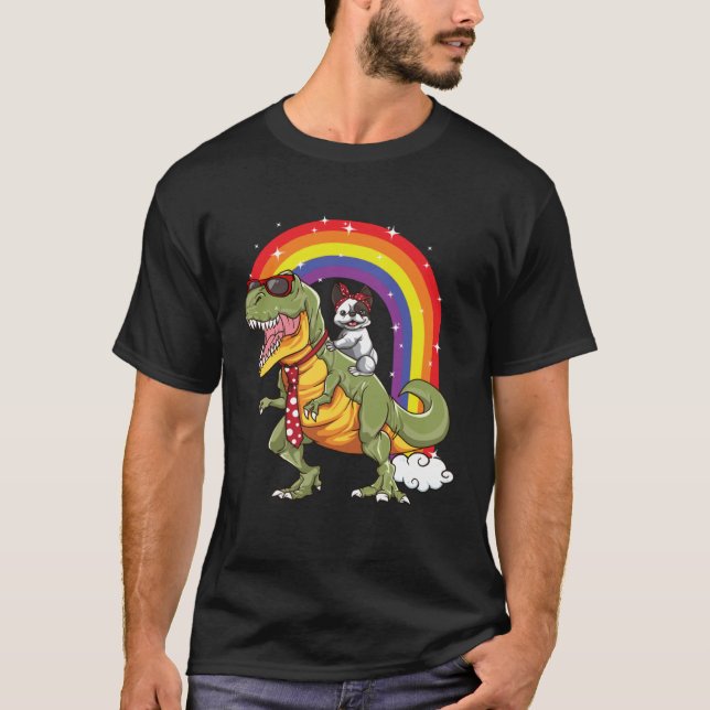 Rat Terrier Riding Rex Dinosaur Dog  Kids Girls Bo T-Shirt (Front)