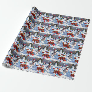 Rat Terrier Running in Snow with Christmas Hat Wrapping Paper