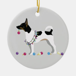 Rat Terrier Silhouette Christmas Design Ceramic Tree Decoration