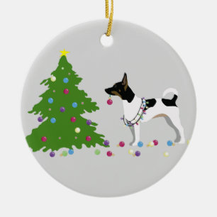 Rat Terrier Silhouette Christmas Design Ceramic Tree Decoration
