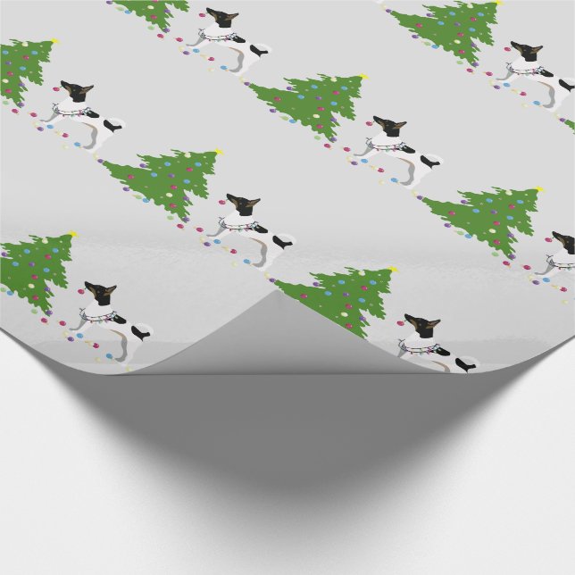 Rat Terrier Silhouette Christmas Design Wrapping Paper (Corner)
