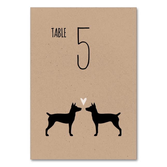 Rat Terrier Silhouettes Dogs Wedding Reception Table Number (Front)