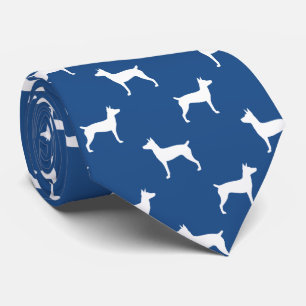 Rat Terrier Silhouettes Pattern Blue and White Tie