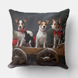 Rat Terrier Snowy Sleigh Christmas Decor Cushion