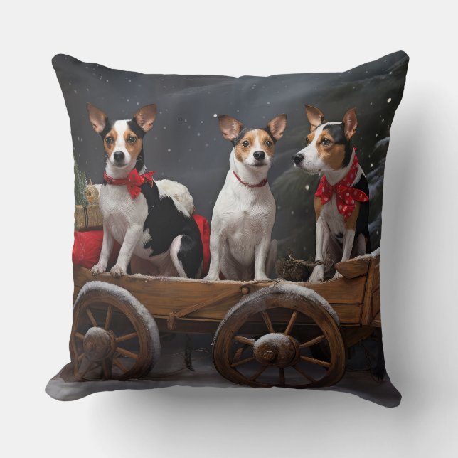 Rat Terrier Snowy Sleigh Christmas Decor Cushion (Front)
