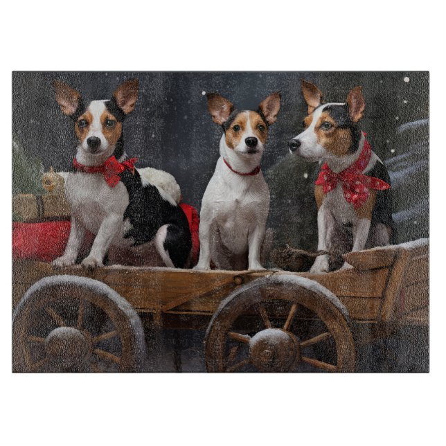 Rat Terrier Snowy Sleigh Christmas Decor Cutting Board (Front)