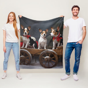 Rat Terrier Snowy Sleigh Christmas Decor Fleece Blanket