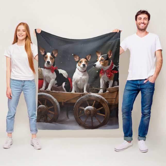 Rat Terrier Snowy Sleigh Christmas Decor Fleece Blanket (In Situ)