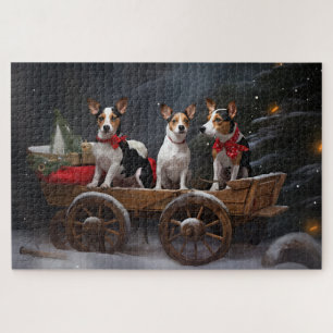 Rat Terrier Snowy Sleigh Christmas Decor Jigsaw Puzzle